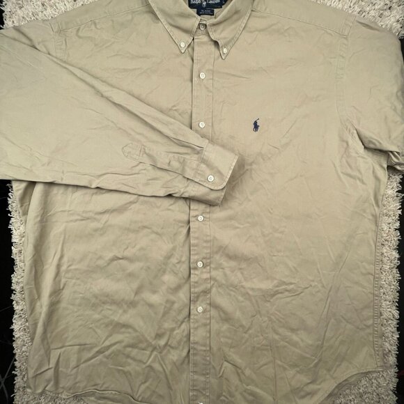 Ralph Lauren BLAIRE Button Up Shirt Cotton Adult Size XL USA Beige Long Sleeve - Picture 2 of 7